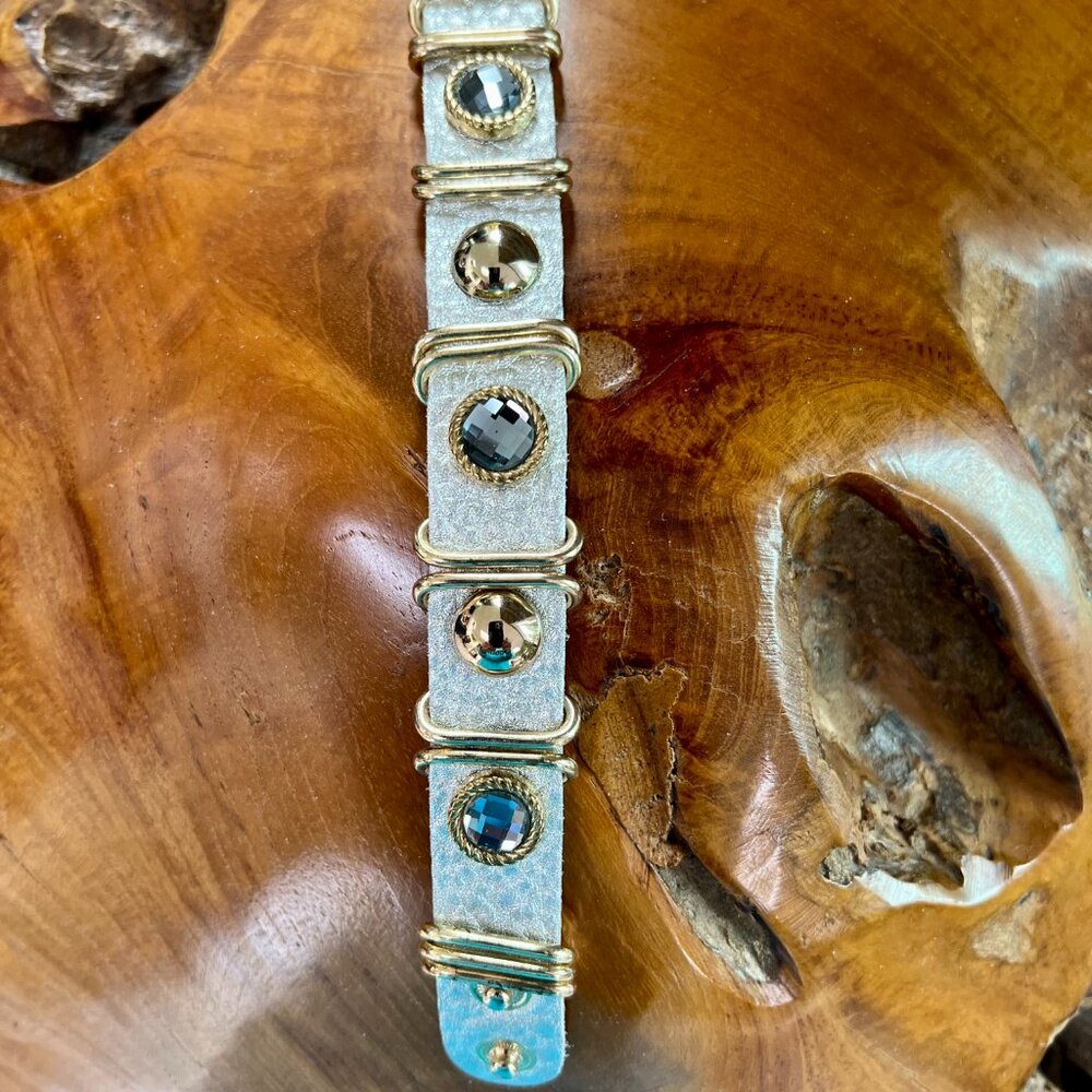 Vintage King Star Soft Silver Leather & Gem Bracelet